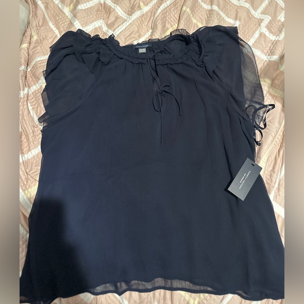Tommy Hilfiger Navy Blue Ruffled Blouse - Picture 3 of 6